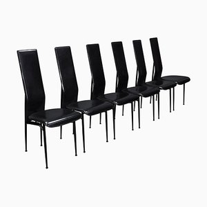 Esszimmerstühle aus schwarzem Leder von Giancarlo Vegni & Gualtierotti für Fasem, Italien, 1980er, 6er Set