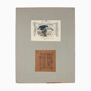 Matita paesaggistica con nature morte, acquarello e penna su carta, anni '20