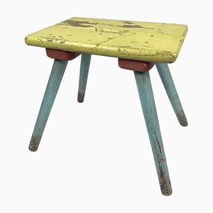 Vintage Industrial Wooden Stool with Original Paint, 1930s