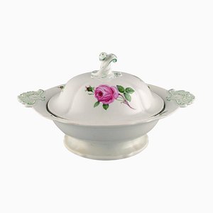 Large Antique Meissen Lidded Tureen in Hand-Painted Porcelain with Pink Roses