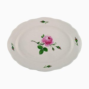 Large Antique Meissen Serving Dish in Hand-Painted Porcelain with Pink Roses