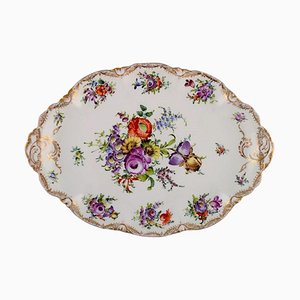 Large Dresden Serving Dish in Hand-Painted Porcelain with Floral Motifs