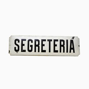 Geschwungenes italienisches Emailliertes Metall Schild von Segreteria, 1930er