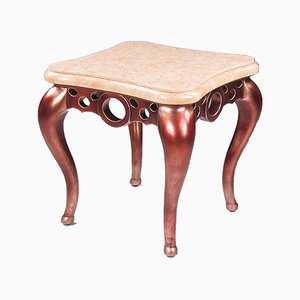 Table Basse Rouge en Feuille Métallisée et Marbre Rose de Lam Lee Group, 1990s