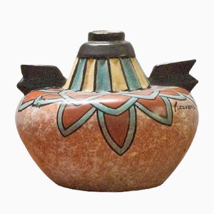 Hand-Painted Art Deco Vase by Antoine Dubois for Mons Pottery