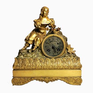 French Louis XVI Style Mantel Clock in Gilded Bronze