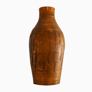 Engraved Ceramic Vase with Copper Effect from BMC, 1940s