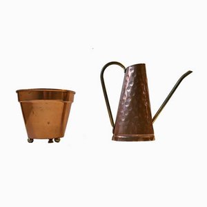 Jarra danesa Mid-Century de cobre con jarra de riego, años 60. Juego de 2