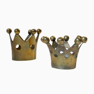 Vintage Crown Shaped Candle Holders in Brass, 1960s, Set of 2