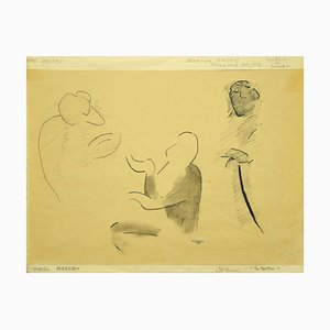 Flor David, Le Manteau, 1952, Original Black China Ink and Pencil Drawing