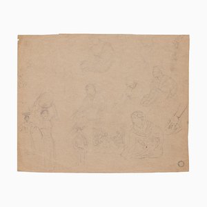 Figures, Pencil on Brownish Paper, 20th Century