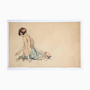 Akt, Original Tinte und Pastell auf Papier, 20. Jahrhundert