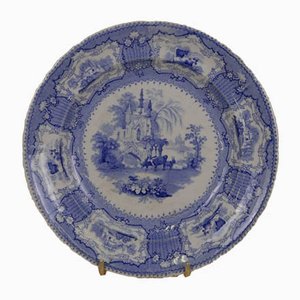 Piatto da pranzo in ceramica blu e bianca di Arcadia, Regno Unito, metà XIX secolo