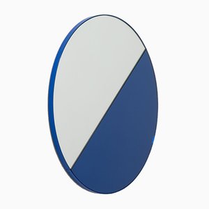 Orbis Dualis™ Blue and Silver Mixed Tint Small Round Mirror with Blue Frame by Alguacil & Perkoff Ltd