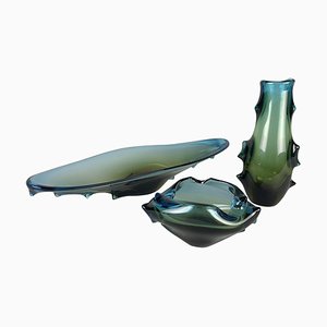 Mid-Century Art Glass Vase, Bowl & Ashtray, Czechoslovakia, 1960s, Set of 3