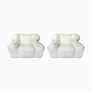 Paire de Fauteuils en Cuir Blanc par Arik Ben Simhon, 2002, Set de 2