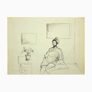 Burt Riley, Ragazza in una stanza, XX secolo, disegno originale di China Ink