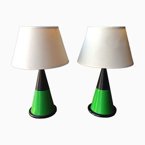 Lámparas de mesa vintage con formas cónicas en verde de Zonca. Juego de 2