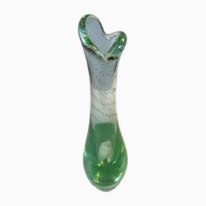 Green Duckling Glass Vase with Air Bubbles by Per Lütken for Holmegaard, 1950s