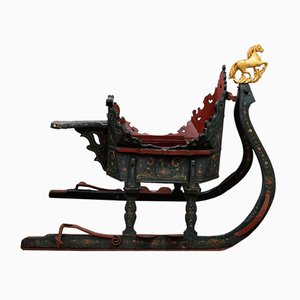 Hand-Painted Antique Sleigh with Golden Horse