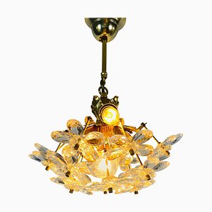 Golden Gilded Brass and Crystal Glass Chandelier from Palwa, Germany, 1960s