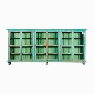 Grande Vitrine en Bois avec Patine Turquoise, 1940s