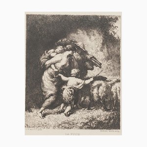 Gravure à l'Eau-Forte La Fuite par JF Millet, 19ème Siècle