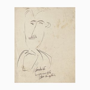 Man Figure Original Black China Ink Drawing by Antonio Vangelli