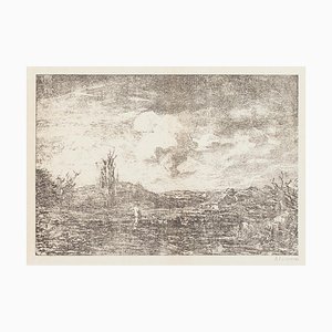 Landscape Lithograph by Antonio Fontanesi, 1880