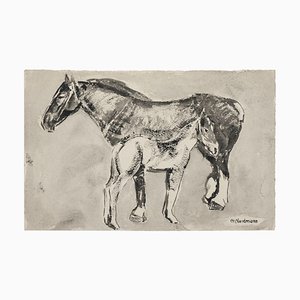 Dessin à l'Encre Aquarelle Horses Noir par Germaine Nordmann