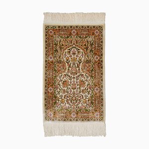 Floral Terracotta Silk Hereke Rug with Border & Medallion, 1980s