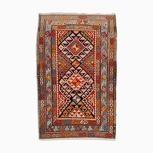 Antique Geometric Dark Blue Kazak Rug with Border