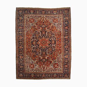 Floral Rusty Red Heriz Rug with Border and Medallion, 1930s