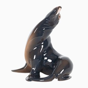 Figurina vintage a forma di leone marino in porcellana di Knud Møller per Bing & Grondahl, Danimarca, Danimarca