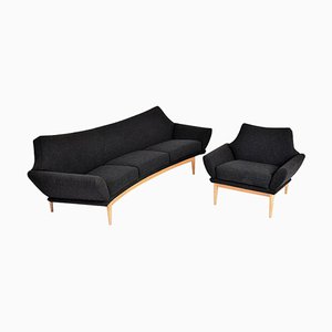 Schwedisches Mid-Century Modern Curver Sofa & Sessel aus Eiche von Johannes Andersen für AB Trensums Fåtöljfabrik, 2er Set