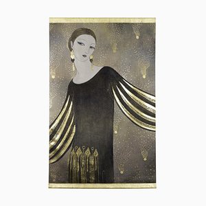 Lona estilo Art Déco con retrato de mujer pintada