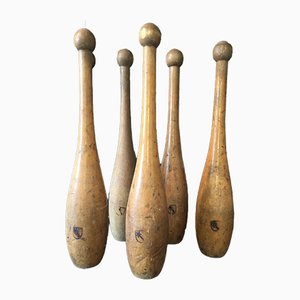 Secchi da bowling in legno, inizio XX secolo, set di 6