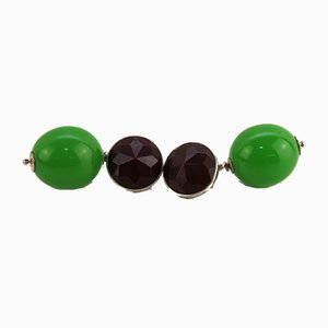 Silver Bakelite and Colored Glass Earrings, 1950s, Set of 2