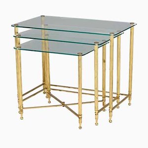 Glass Top and Brass Nesting Tables, 1950s, Set of 3