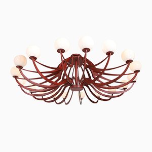 Postmodern Red Lacquered Chandelier Attributed to Lapo Binazzi, 1960s