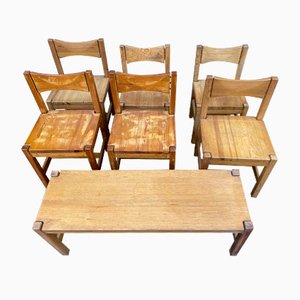 Mid-Century Model Hongisto Chairs & Bench by Ilmari Tapiovaara for Laukaan Puu, 1960s, Set of 7