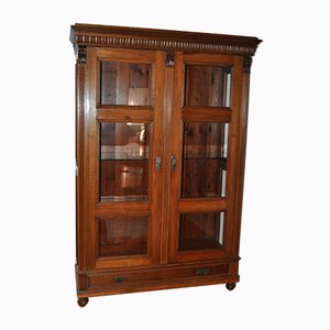 Antique Hungarian Glass and Wood Cabinet