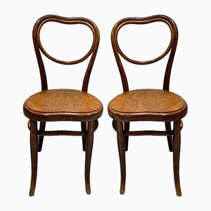 Antike Beistellstühle mit geprägtem Holzsitz von Michael Thonet für Gebrüder Thonet Vienna GmbH, 2er Set