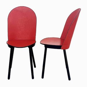 Vintage Italian Red Leather Dining Chairs from Zanotta, 1980s, Set of 2