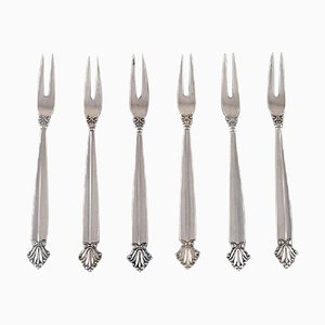 Forchette a forma di carne acida di Johan Rohde per Georg Jensen, anni '20, set di 6