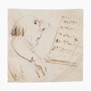 Music Teacher Original Black China Ink Drawing
