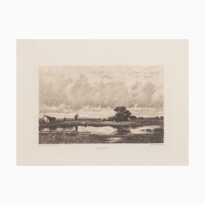 Aguafuerte Landscape de C. Pinet after-Jules Dupré, siglo XIX