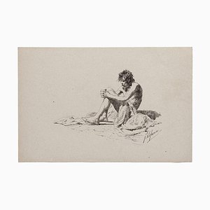 Xilografía The Beggar de Attilio Stefanori, 1880