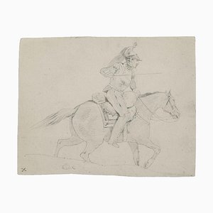 Disegno a matita raffigurante un soldato a cavallo, XIX secolo