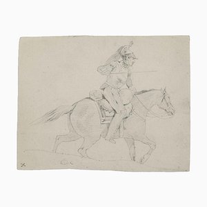 Soldier on Horseback Pencil Drawing, 19th Century